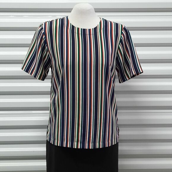 Vintage Y2K Talbots Petites Shirt Womens Size 4 Blue Striped Pullover Top Blouse - Picture 1 of 6